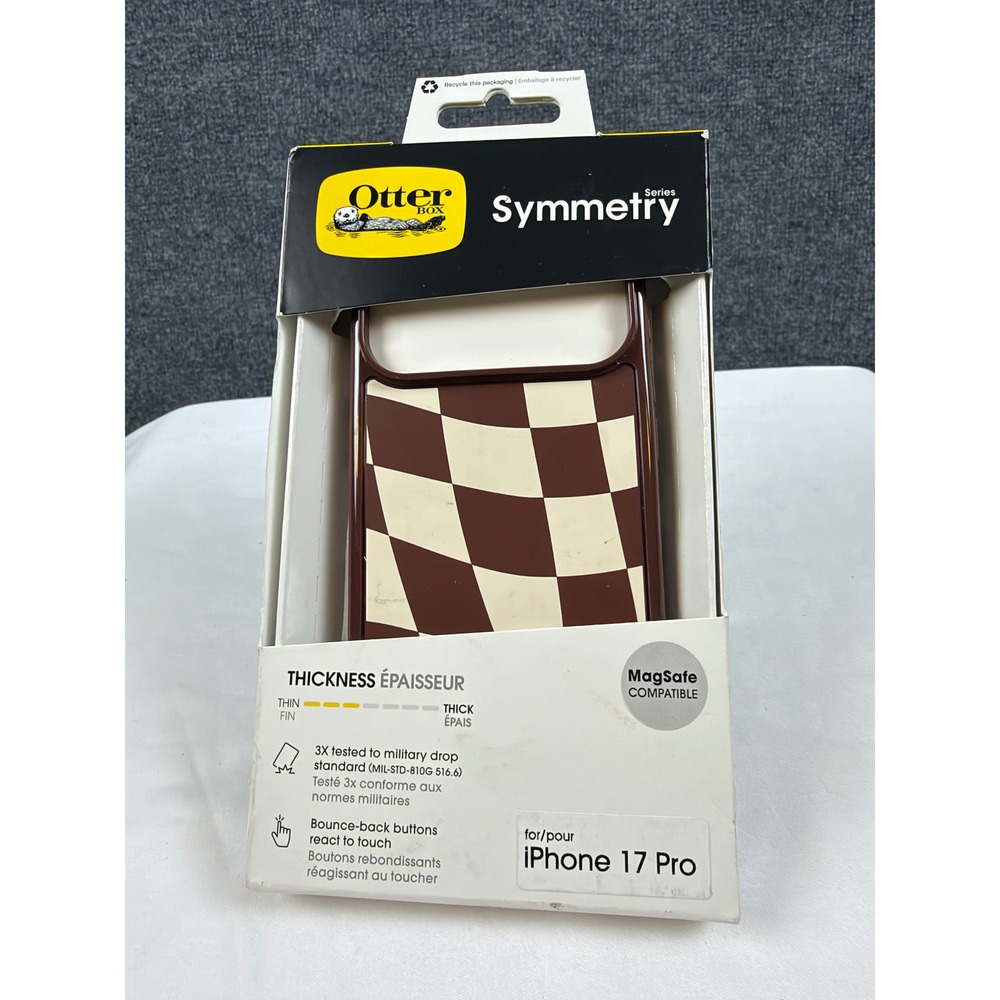 OtterBox Symmetry iPhone 17 Pro Case Neutral Brown Checkered MagSafe Compatible